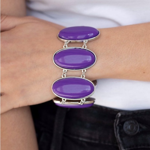 Paparazzi power pop purple oval stoned bracelet with 2 inch extender nwt - Picture 1 of 2
